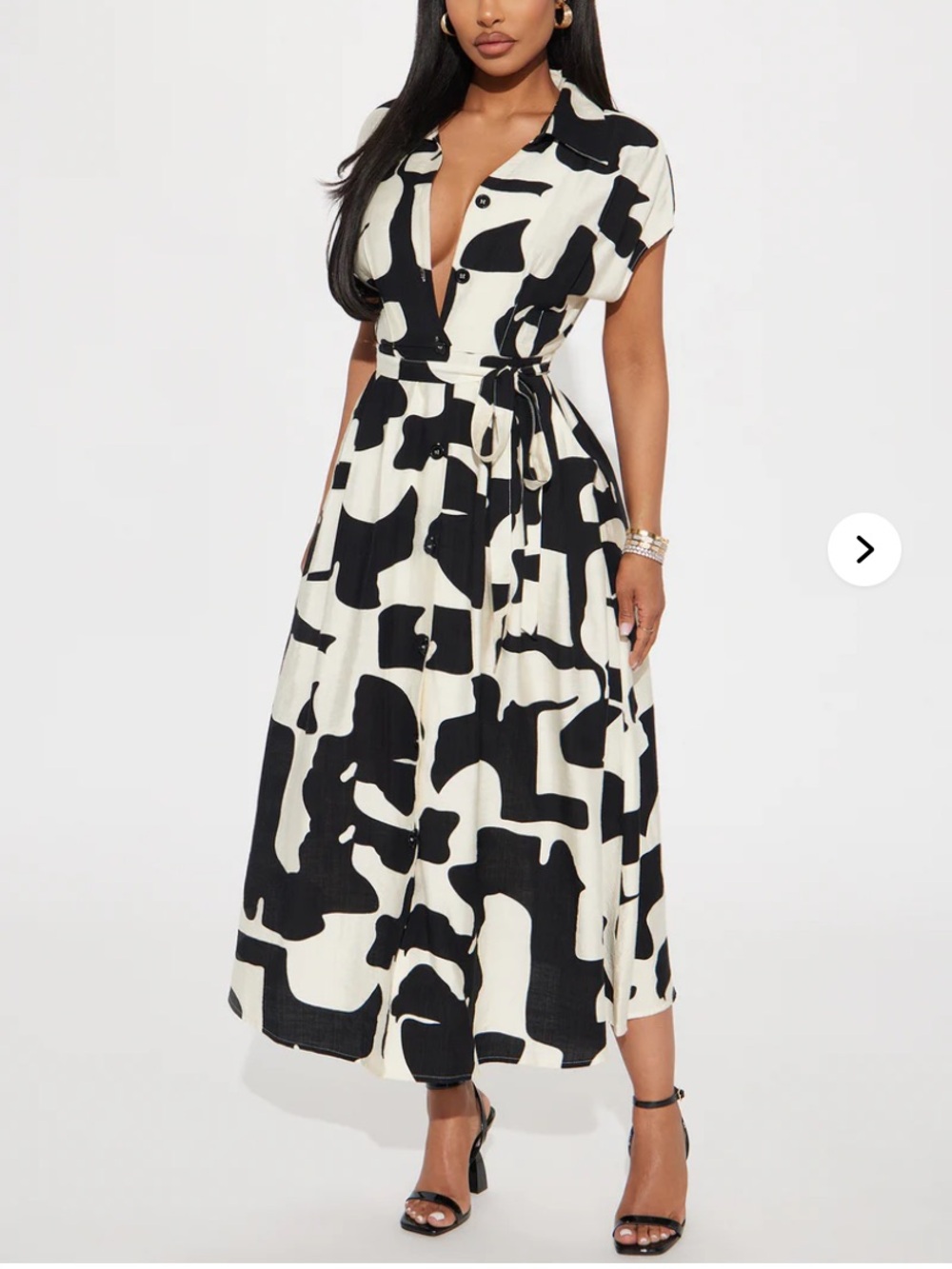 Fashion Nova Black and White Abstract Midi Dress